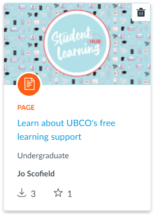 Screenshot of Canvas Commons Module. Text reads: Learn about free learning support at UBCO